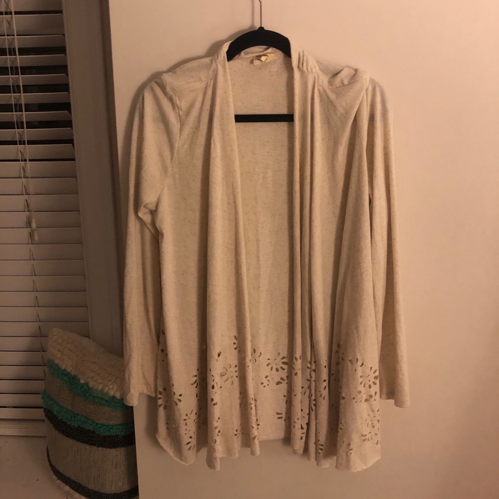 Beige floral cutout cardigan